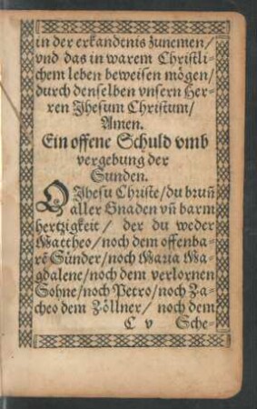 Ein offene Schuld umb vergebung der Sunden.