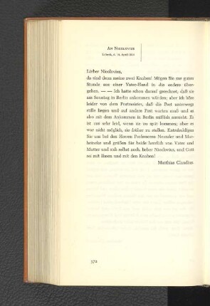 An Nicolovius Lübeck, den 14. April 1814