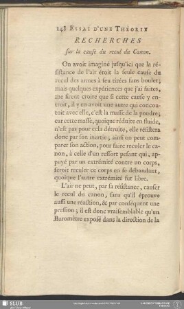 Recherches sur la cause du recul du Canon