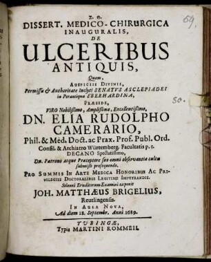 Dissert. Medico-Chirurgica Inauguralis, De Ulceribus Antiquis