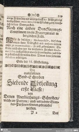 Der auserlesenen Send-Schreiben Siebende Abtheilung