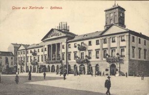 Postkartenalbum. "Gruss aus Karlsruhe - Rathaus". Marktplatz mit Rathaus