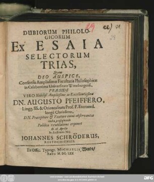 Dubiorum Philologicorum Ex Esaia Selectorum Trias