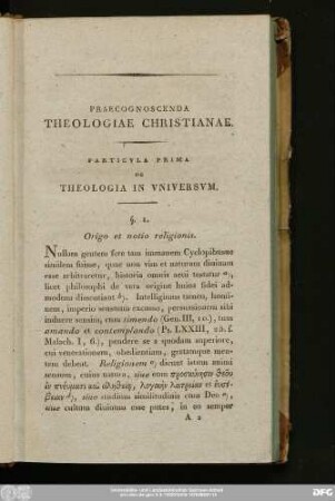 Particula Prima De Theologia In Universum.