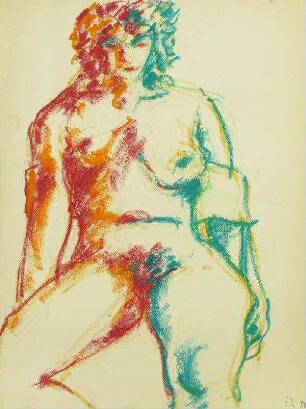Weiblicher Akt rot-orange-grün