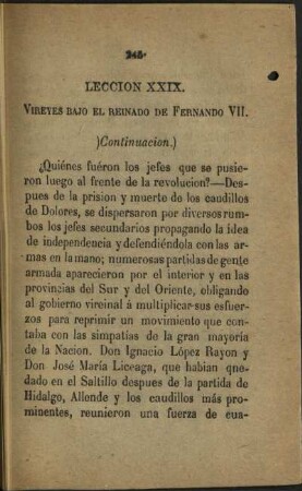 Leccion XXIX. Vireyes bajo el reinado de Fernando VII. (Continuacion.)
