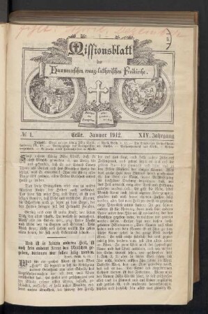 N°. 1. Januar 1912. XIV. Jahrgang