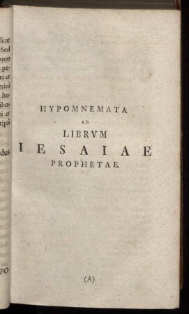 Hypomnemata Ad Librum Iesaiae Prophetae.