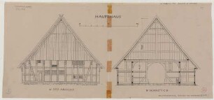 Ostenfelde (Kreis Warendorf): Hof Strothmann. Haupthaus (Südansicht, Querschnitt)