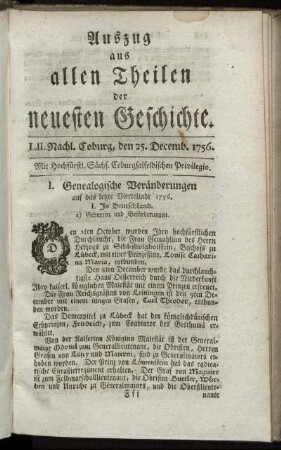 LII. Nachl. Coburg, den 25. Decemb. 1756.
