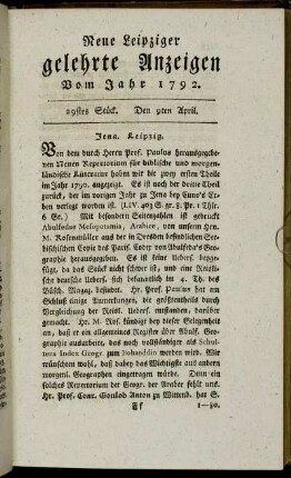 29stes Stück. Den 9ten April.