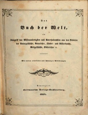 Buch der Welt : illustrirtes Volksblatt. 1851, 1851