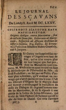 Journal des sçavans. 1674/75 (1676/77)