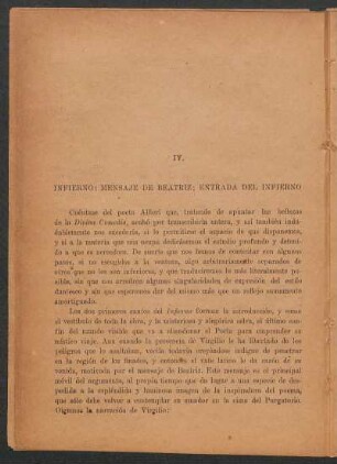 IV. Infierno: mensaje de Beatriz; entrada del infierno