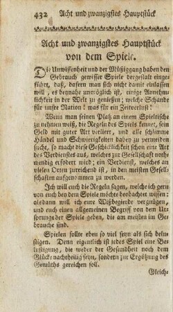 Acht und zwanzigstes Hauptstück von dem Spiele