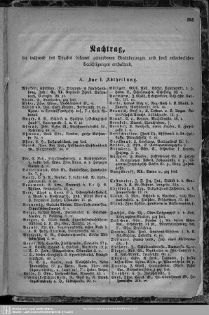 Nachtrag, die während des Druckes bekannt gewordenen Veränderungen und sonst erforderlichen Berichtigungen enthaltend.