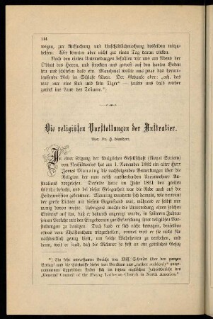 114-120, Die religiösen Vorstellungen der Australier