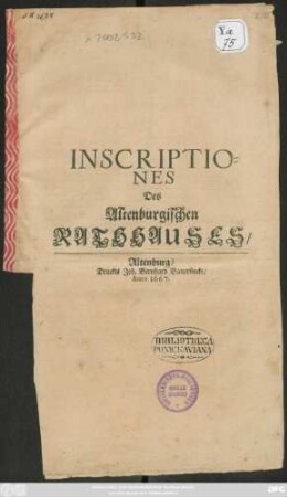 Inscriptiones des Altenburgischen Rathhauses
