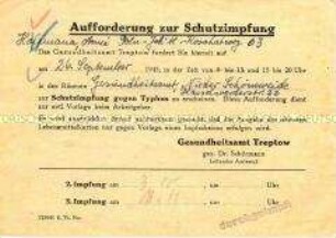 Aufforderung des Gesundheitsamtes Treptow zu einer Schutzimpfung