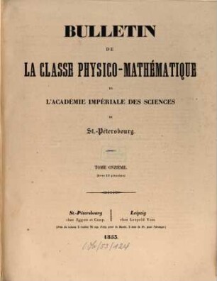 Bulletin de la Classe Physico-Mathématique de l'Académie Impériale des Sciences de St.-Pétersbourg, 11. 1853