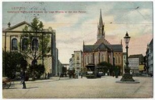 Leipzig: Katholische Kirche und Gebäude der Loge Minerva zu den drei Palmen