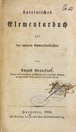 Lateinisches Elementarbuch für die unteren Gymnasialklassen