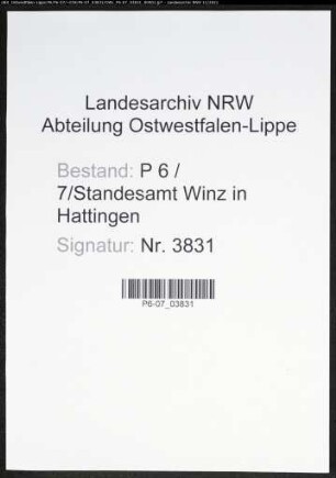 Heiratsregister Standesamt Winz in Hattingen