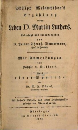 Philipp Melanchthon's Erzählung vom Leben D. Martin Luthers