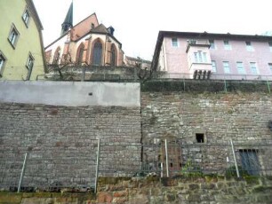 Stadtbild-Karmeliterkloster und Kirche in erhöhter Lage im Hang von Südosten aus der Unterstadt in Übersicht