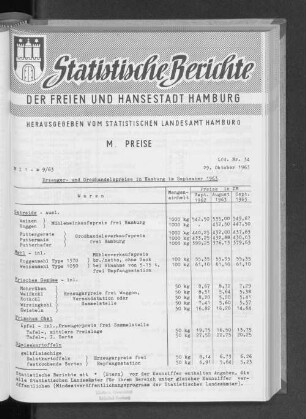 Erzeuger- und Großhandelspreise in Hamburg im September 1963 : Lfd. Nr. 34