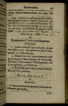 Sectio III. De Grammatica Vocis constideratione Essentiali.