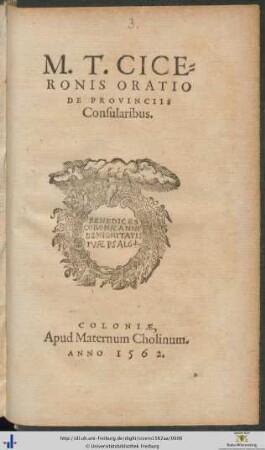 M. T. CICERONIS ORATIO DE PROVINCIIS Consularibus