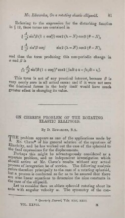 On Chree's problem of the rotating elastic ellipsoid.