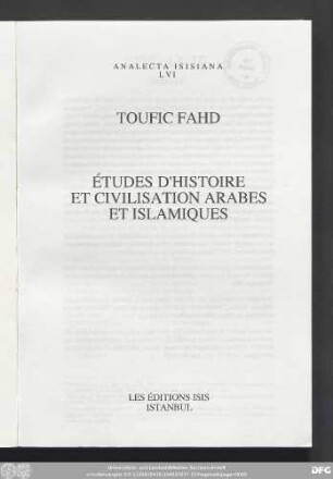 [1]: Études d'histoire et civilisation arabes et islamiques