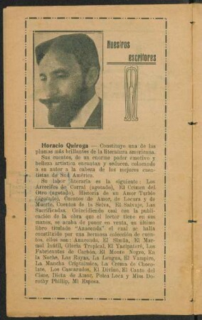 Nuestros escrítores - Horacio Quiroga