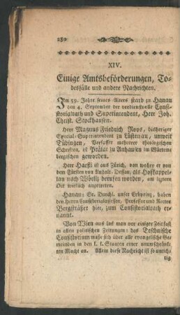 XIV. Einige Amtsbeförderungen, Todesfälle und andere Nachrichten