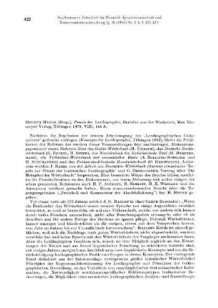 Helmut Henne (Hrsg.): Praxis der Lexikographie, Berichte aus der Werkstatt [Rezension]