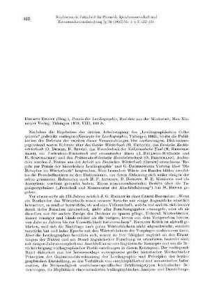 Helmut Henne (Hrsg.): Praxis der Lexikographie, Berichte aus der Werkstatt [Rezension]