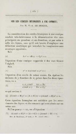 Sur les cercles bitangents a une conique.