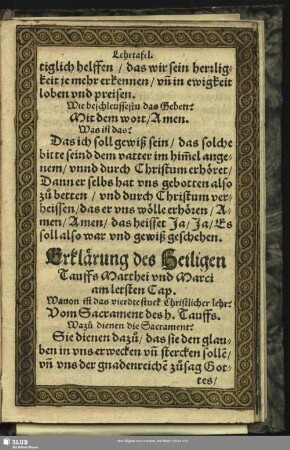 Erklärung des Heiligen Tauffs Matthei und Marci am letsten Cap.
