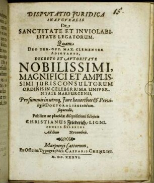 Disputatio Iuridica Inauguralis De Sanctitate Et Inviolabilitate Legatorum