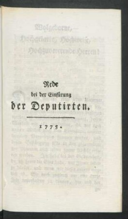 Rede bei der Einführung der Deputirten. 1775.