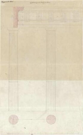 Gärtner, Friedrich von; Aschaffenburg; Pompejanisches Haus (Pompejanum) - Säulen im Atrium (Grundriss, Ansicht, Schnitt)
