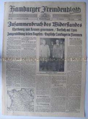 Tageszeitung "Hamburger Fremdenblatt" zum Krieg gegen Frankreich