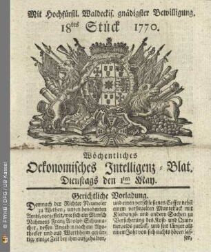 18tes Stueck, Dienstags den 1ten May 1770