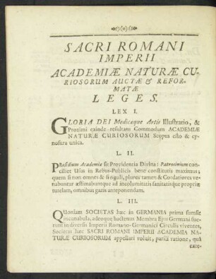 ... Academiae Naturae Curiosorum Auctae & Reformatae Leges.