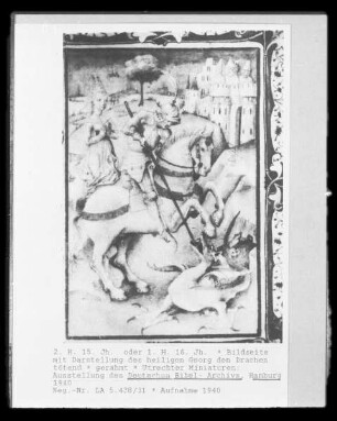 Bildseite mit Darstellung des heiligen Georg den Drachen tötend