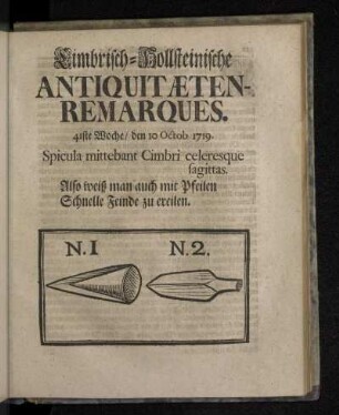 Cimbrisch-Hollsteinische Antiquitæten-Remarques. 41ste Woche/ den 10 Octob. 1719.