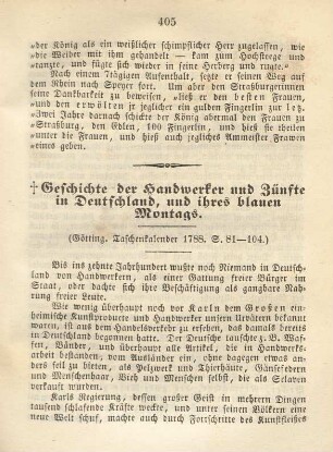 Geschichte der Handwerker und Zünfte in Deutschland, und ihres blauen Montags