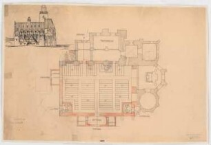 Schloss- und Pfarrkirche Oels Umbau: Grundriss 1:125, Ansicht, Änderungsvorschlag